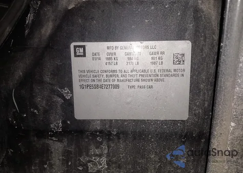 2014 Chevrolet Cruze 2Lt Auto z USA, uszkodzony, nr VIN 1G1PE5SB4E7277009